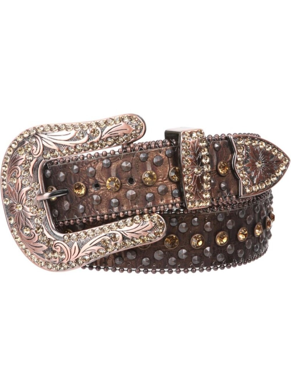Stylish Western Cowgirl Faux Alligator Leather Belt with Rhinestone Studs